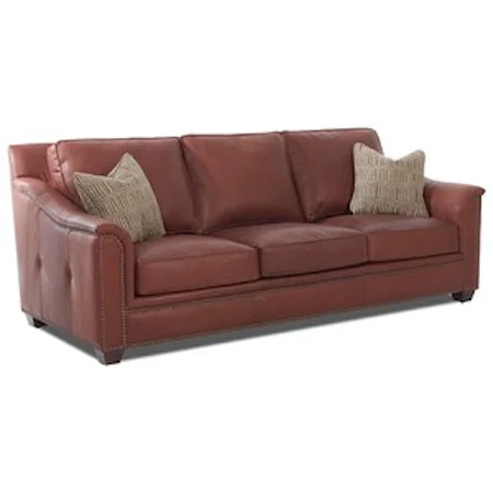 Leather Sofa with Nailhead Studs and Pillows